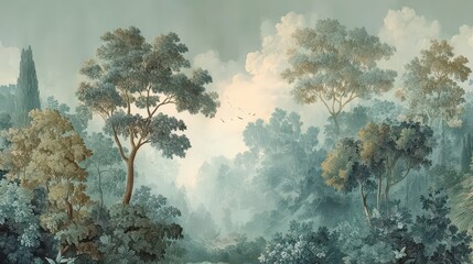 Wallpaper design with a forest theme. Design for wallpaper, photo wallpaper, frescoes, wall painting and other works.