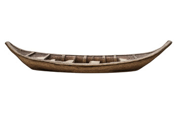 Naklejka premium Wooden traditional fishing boat or carved canoe with a shallow hull, side view, on transparent background