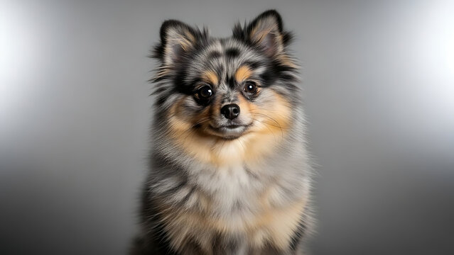 Shetland Sheepdog Portrait on Gray Background.