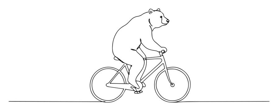 bear riding bicycle humorous animal line sketch