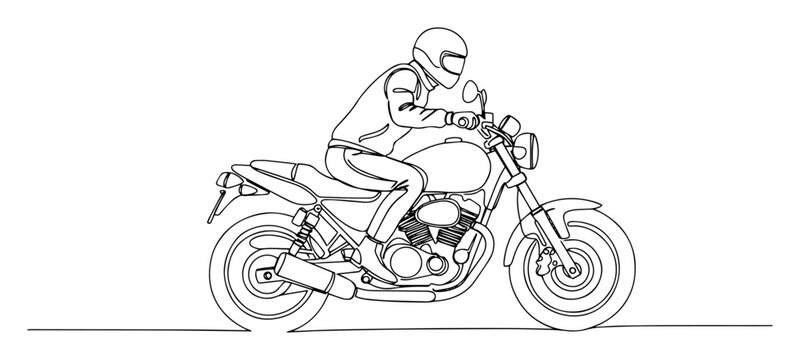 motorcyclist riding classic bike side view sketch