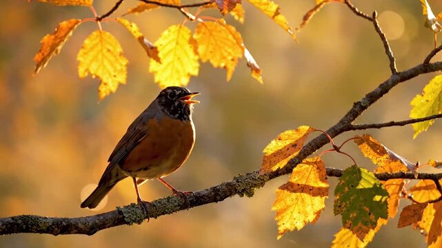 Autumn Robin's Golden Serenade, seasonal birdlife concept