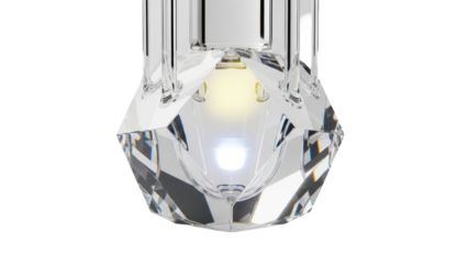 Crystal glass lamp detail with light bulb isolated on transparent background