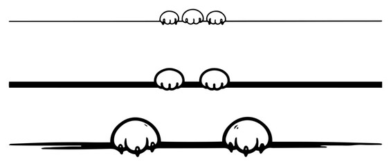 Set of three horizontal lines with cute animal paws peeking over the edge © Wieslaw
