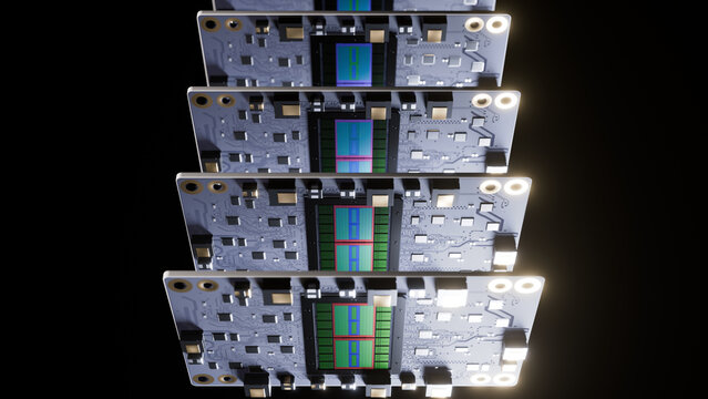 3d rendered image of multiple conceptual OAM form factor processors.