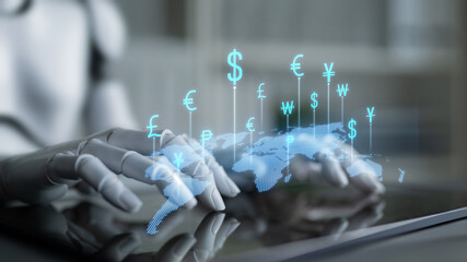 AI artificial intelligence facilitates secure global money exchange with smart fintech systems, virtual assistants, and intelligent conversion tools for digital transactions. Latch