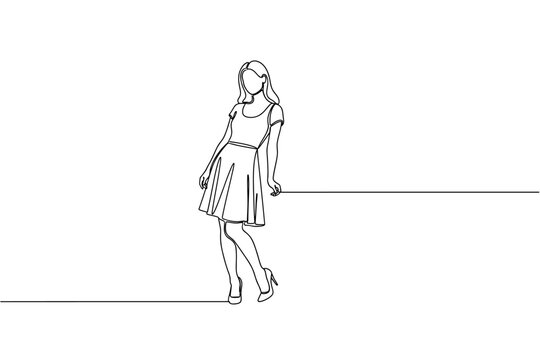 Continuous Line Drawing of Elegant Woman in Dress and High Heels