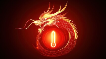 Fiery dragon encircles glowing thermometer