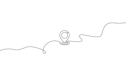 Continuous line location pin with route path vector illustration, navigation and destination concept