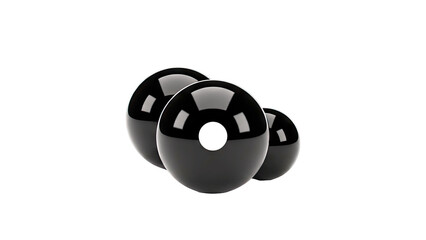 Three glossy black spheres with white centers on a white background
