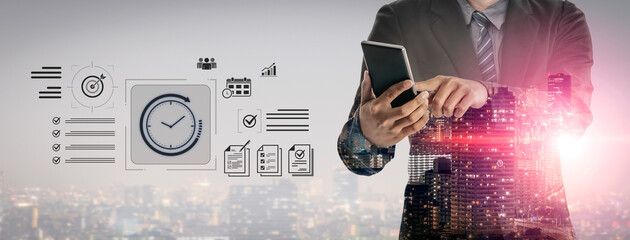 Concept of time management and productivity. Using tools like calendars and checklists to schedule tasks, set goals, and meet project deadlines for business efficiency. Fermion