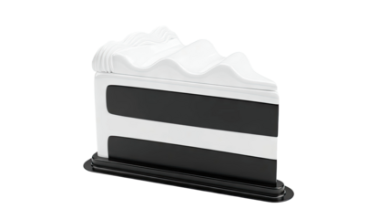 Stylized Slice of Black and White Cake with Swirled Frosting