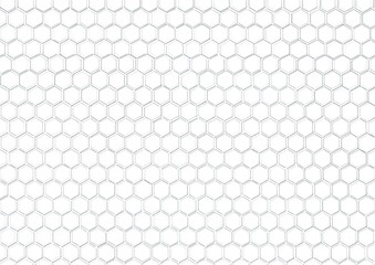 Hexagon honeycomb pattern, white background. Thin lines define shapes