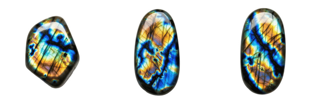 Labradorite Gemstone Macro Isolated on White Background, Blue and Green Feldspar Crystal, Labradorite लाब्राडोराइट, Spectrolite, Precious Stone Mineral Texture for Jewelry