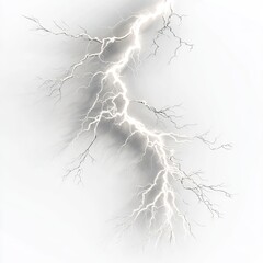 Jagged, bright lightning bolt with fine branching trails on a white background