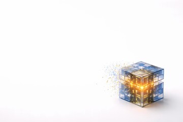 Obraz premium Quantum computing and advanced data processing concept with glass cube