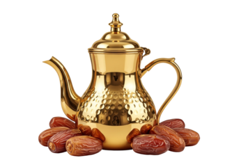 golden hammered teapot with dates for ramadan mubarak eid