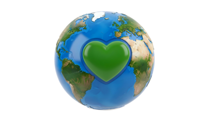 Globe with Green Heart Symbolizing Earth.