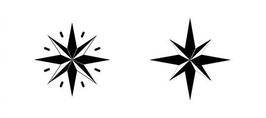 Two simple black compass rose designs isolated on a white background