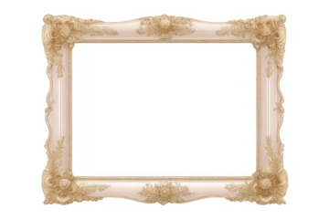 Ornate antique baroque frame with carved details and gold embellishments, vintage empty picture border on transparent background
