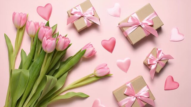 Soft Pink Tulips in the Bottom-Left Corner Against a Gentle White Gradient Background