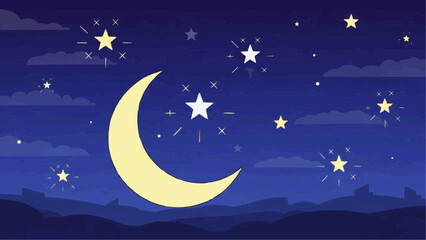 Fototapeta premium Crescent Moon and Stars in the Night Sky.