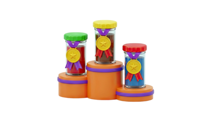 Trophy Jars with Medals on Podium