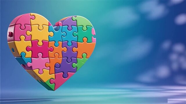 Unity in Diversity &mdash; Heart of Puzzle Pieces for Autism Awareness Day, Neurodiversity Symbol, Inclusion Celebration