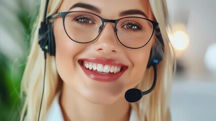 Smiling Service: A close-up view of a cheerful customer service representative, showcasing professionalism and a positive attitude.