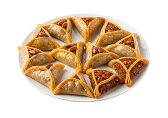 golden samosa plate with triangle pastries on a white dish