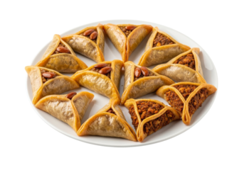 golden samosa plate with triangle pastries on a white dish