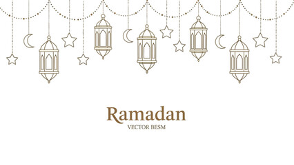 Elegant Ramadan themed hanging lanterns star and moon decorations illustration