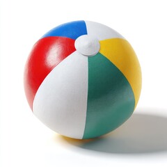 Inflated beach ball with red, blue, white, yellow, green panels