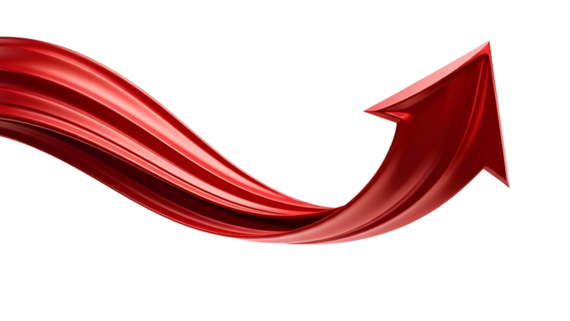 Dynamic Shiny Red Wavy 3D Rendered Arrow isolated PNG with Transparent Background - Powered by Adobe