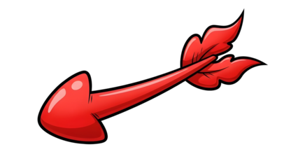 Red stylized comic arrow illustration pointing direction or indicating love and passion isolated PNG with Transparent Background
