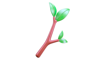 Stylized Brown Branch with Green Leaves