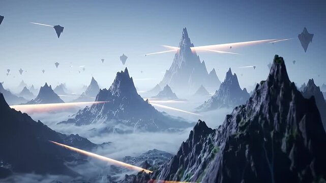 Vast Snow-Covered Mountain Range Beneath Blue Sky with Triangular Pennant Flags