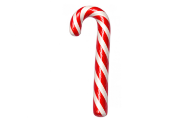 Candy cane with red and white stripes, representing traditional holiday season treats, isolated winter sweet food