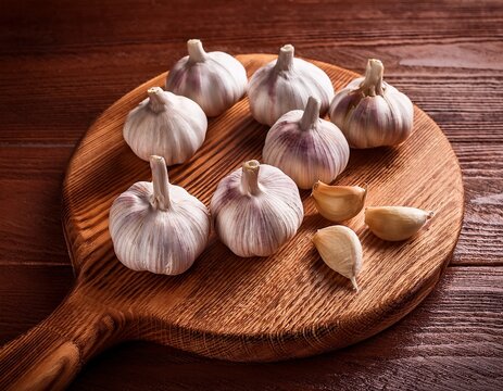 wooden board of garlic