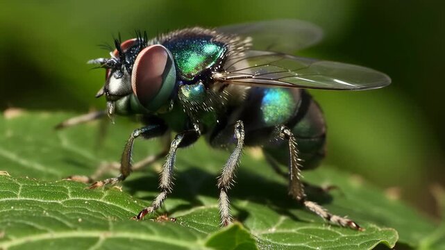 Fly on Green Leaf