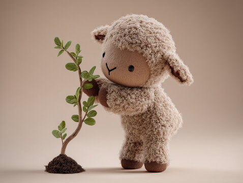 L&auml;mmchen zieht jungen Setzling behutsam gro&szlig;