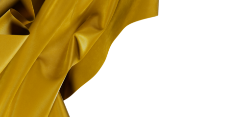 Elegant gold fabric with flowing drape on a white background, creating a visual texture and sense of movement. Perfect f