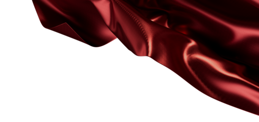 Close-up of a luxurious burgundy fabric with folds. This high-quality satin-like material is perfect