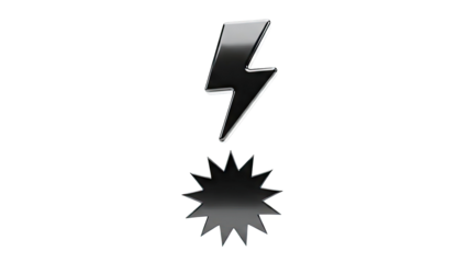 3D Black Lightning Bolt and Starburst Icons