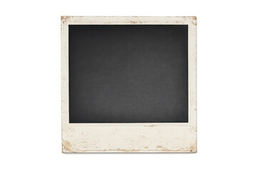 Blank vintage instant film frame with distressed edges, providing space for custom memories or messages on transparent background
