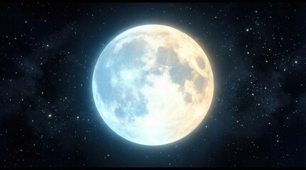 Obraz premium Luminous Full Moon Glowing Brightly In A Deep Blue Starry Night Sky Surrounded By Celestial Constellations And Distant Space Nebulae