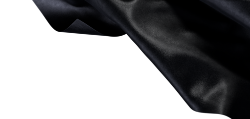Abstract image of flowing black fabric, perfect for background use. Simple design with dark cloth against a white space,