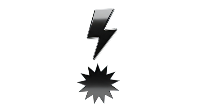 3D Black Lightning Bolt and Starburst Icons - Powered by Adobe