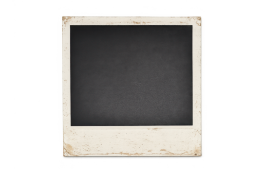 Blank vintage instant film frame with distressed edges, providing space for custom memories or messages on transparent background - Powered by Adobe