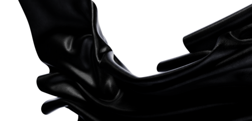 Elegant abstract black fabric gently flowing against a white background, creating a visual wave. Modern background desig